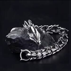 Vintage Silver Dragon Bracelet Viking D&D Elder Scrolls Fantasy Cosplay Gift NEW
